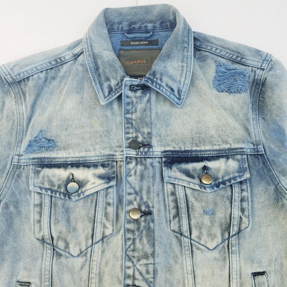 New GUESS Men's Dillon Denim Destroy Jacket sz M - Picture 5 of 9